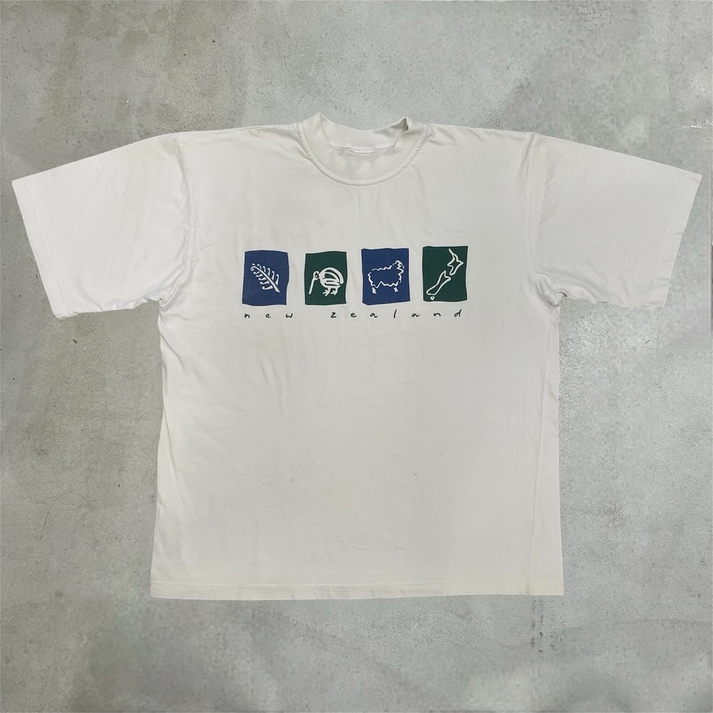 Vintage New Zealand Souvenir Graphic T-Shirt White Kiwi Sheep Fern XL